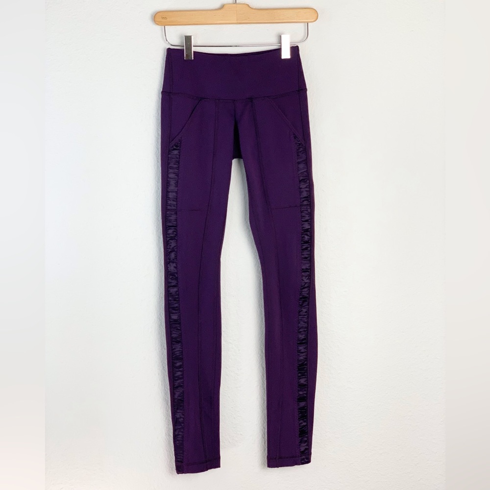 Lululemon Purple Side Gathered Satin Detail Leggings Sz 2